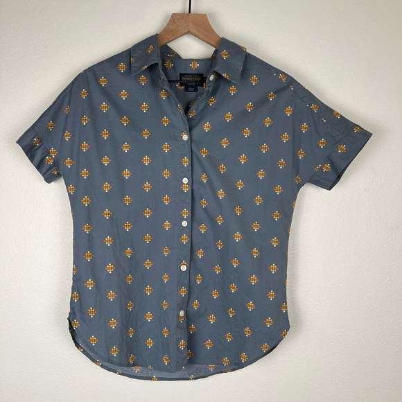 PENDLETON Womens Button Up XS Gray Multi Aztec Print Cotton Pearl Outdoor Cabin - Picture 1 of 11